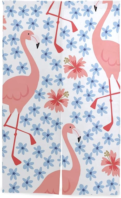 Amazon マキク Makiku のれん おしゃれ ロング 暖簾 フラミンゴ柄 鳥柄 花柄 洗濯可 突っ張り棒付き 幅86cm 丈143cm のれん オンライン通販