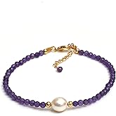 Gempires Handmade Beaded Crystal Bracelets with Freshwater Pearl Gemstone Jewelry Hypoallergenic 7.5 Inch Gold Plated Everyday Wear Bracelet Gifts