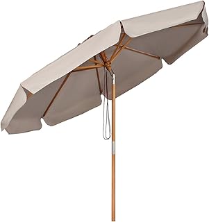 Sekey® Sonneschirm 300 cm Holz-Sonnenschirm Marktschirm Gartenschirm Terrassenschirm Rund UV50+ Taupe