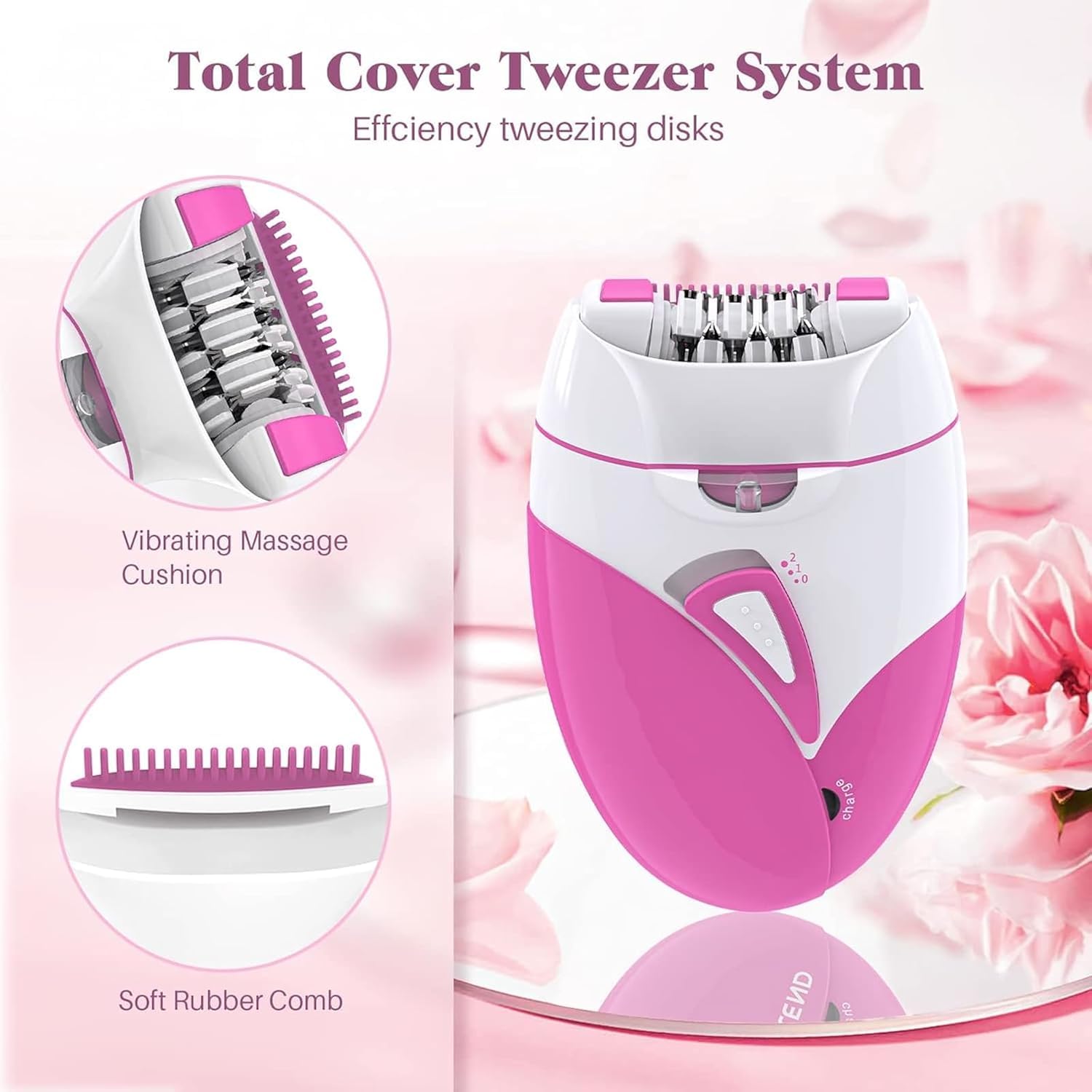 Epilator for Women, Smooth Glide Epilator Facial Hair Remover for Women with 2 Speed & LED Light, Electric Facial Hair Removal Suitable for Face, Bikini Areas, Underarms, Arms, Legs