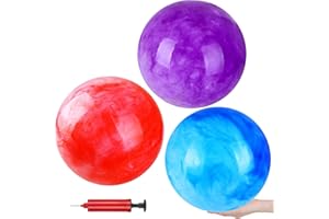 GCQJOQ 3 Pcs Marbleized Bouncy Balls for Kids Large-Sized Ball Inflatable Rubber Playground Sensory Balls for Beach Pets Indoor Outdoor Kickball Water Balls