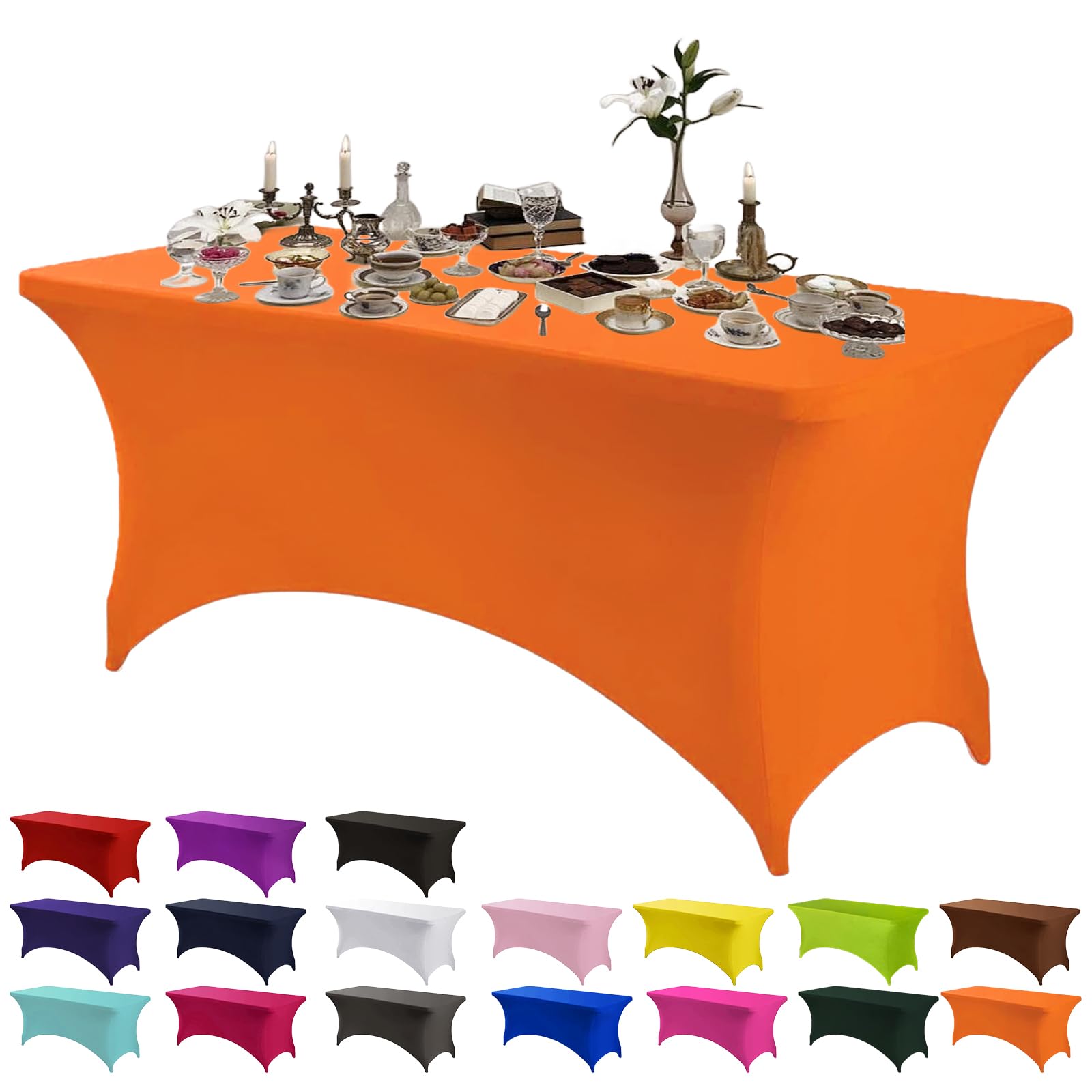 Aisszhao Orange Stretchable Tablecloths,4ft Spandex Fitted Tablecover Washable Stretch Table Cover for Rectangle Tables,Universal Patio Elastic Wedding Banquet Holiday Party