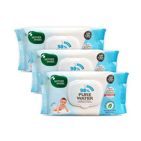 Mother Sparsh 98% Water Base Wipes I Plant derived Fabric I mild Scented I 80 Pcs/Pack - Pack of 3