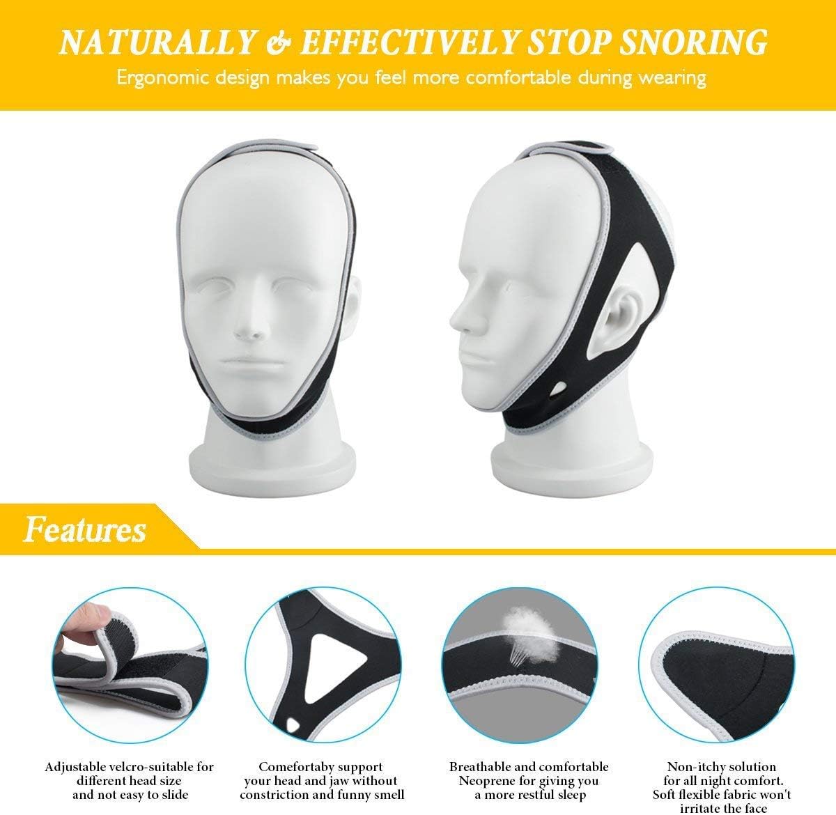 Anti My Snoring Snore Solution, Anti Snoring Snore Chin Strap Large, Anti Snore Snoring Chin Strap Devices for Men Women Kids, Snore Stopper Chin Strap, Resmed Cpap Supplies Chin Straps: Health & Personal Care