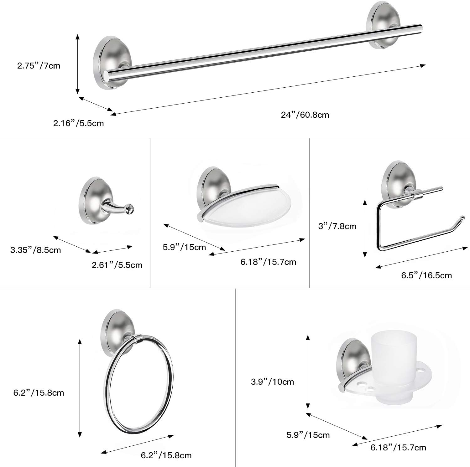 TONIAL Towel Bar Set Bathroom Hardware Set Wall Mounted Towel Holder Set Towel Rack Set for Bathroom 6-Pieces Bath Accessory Kit Nickel Bell Design: Home & Kitchen