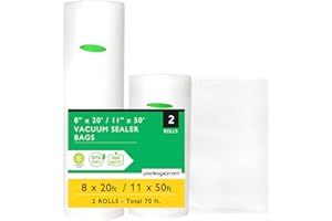 PackageZoom 8"x20 ft x 11x50 ft Vacuum Sealer Bags 2 Pack Rolls For Food BPA-Free Vacuum Sealer Roll For Food Storage, Meal Prep, Sous Vide Heavy-Duty Universally Compatible Freezer Sealer Bags