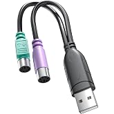 TriverseTech PS2 to USB Adapter, USB Male to Dual PS/2(Mini-DIN 6-pin) Female Cable for Keyboard and Mouse, Passive USB to PS2 Adapter for PC Laptop