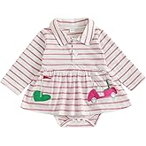 Ysfanwuxi Newborn Baby Girl Golf Outfit Golf Onesie Romper Polo Dress Long Seeve Striped Bodysuit Infant Fall Clothes