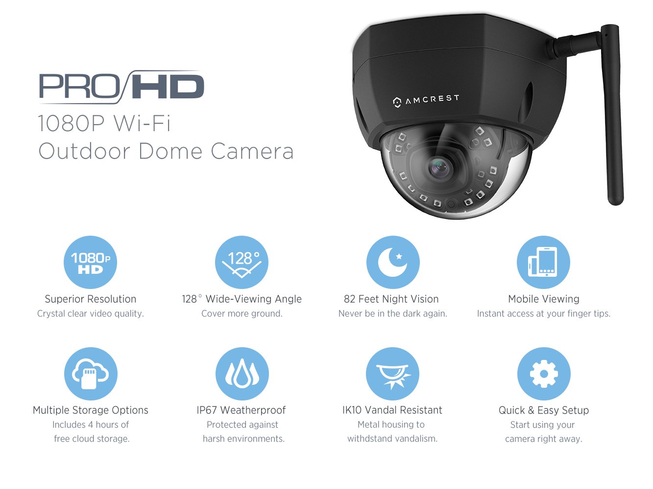 Amcrest ProHD Outdoor 2 Megapixel WiFi Wireless Vandal Dome IP Security