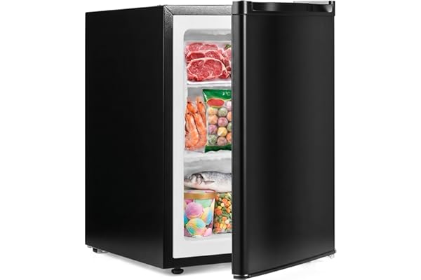 DORTALA Mini Freezer, 2.1 Cu.Ft Small Compact Upright Freezer with Reversible Door, Adjustable Thermostat, Removable Shelves, Quiet Freezer for Dorm Office Apartment (Black)