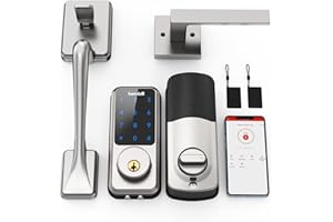 Smart Front Door Lock Set, Hornbill Keyless Entry Door Lock with Handle, Smart Deadbolt Keypad Lock, Alexa Front Door Handle Set, Bluetooth Digital Lock with APP/IC Cards/Auto Lock/1-Touch Lock/Keys