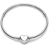WAKCTFERG Charm Bracelet For Woman 925 Sterling Silver Jewelry Moments Heart Clasp Snake Chain Bracelet Fit Any Charm Gift for Women Girl