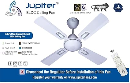 Jupiter Bullet 5 Star Energy Saver Ceiling Fan With Remote Control Snow White Deco 4 Blades Bldc Motor 900 Mm