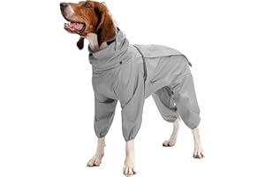 Petridge Dog Four-Legged Jacket Raincoat Waterproof Windproof Coat for Small Medium Large Dogs (65 Grey)