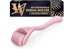 LEXI WHITE BEAUTY Derma Roller for Skin, Hair & Beard – Women and Men Titanium Microneedling Roller for Face & Scalp, Safe & Easy to Use - Pink