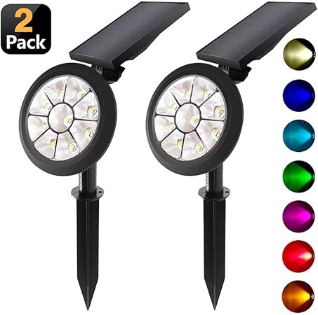 Kanyee 2er Pack Solar Led Strahler Rgb Fluter 7 Farben Mit Farbwechsel Draussen Garten Terrasse Baum Rasen Gartenleuchten Landschaftsbeleuchtung Wasserdicht Amazon De Garten