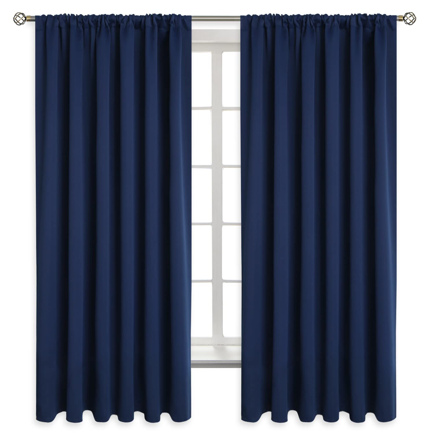BGment Rod Pocket Blackout Curtains for Bedroom - Thermal Insulated 70 Inches Width Room Darkening Curtain for Living Room, 70 x 63 Inch, 2 Panels, Navy Blue Image BGment Rod Pocket Blackout Curtains for Bedroom - Thermal Insulated 70 Inches Width Room Darkening Curtain for Living Room, 70 x 63 Inch, 2 Panels, Navy Blue Image