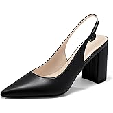 Coutgo Women's Pointed Toe Block Heel Pumps Slingback Chunky Heel Slip On Work Party Dress Shoes