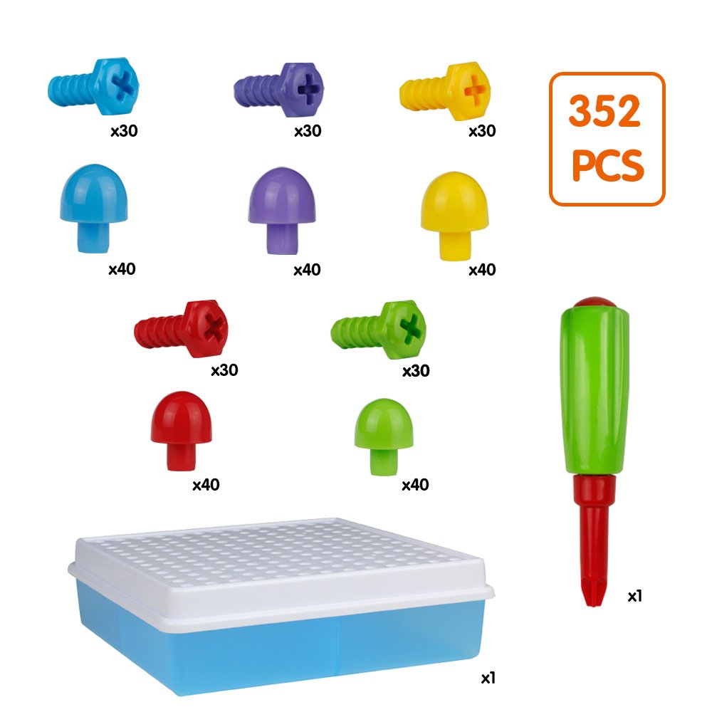 Chiodini Giocattolo con Vite Mosaici Gioco Puzzle Costruzioni in Plastica per Bambini 3 Anni, 352 Pezzi