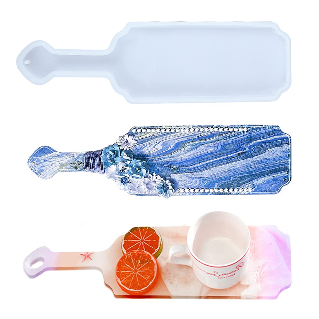 Voyyphixa Resin Tray Molds Coaster Silicone Mold Fruit Plate Resin Molds Serving Tray Mold for Epoxy Resin with Handle Tea Tray Casting Molds in Flat DIY Placemat Candlestick Tableware Crafts