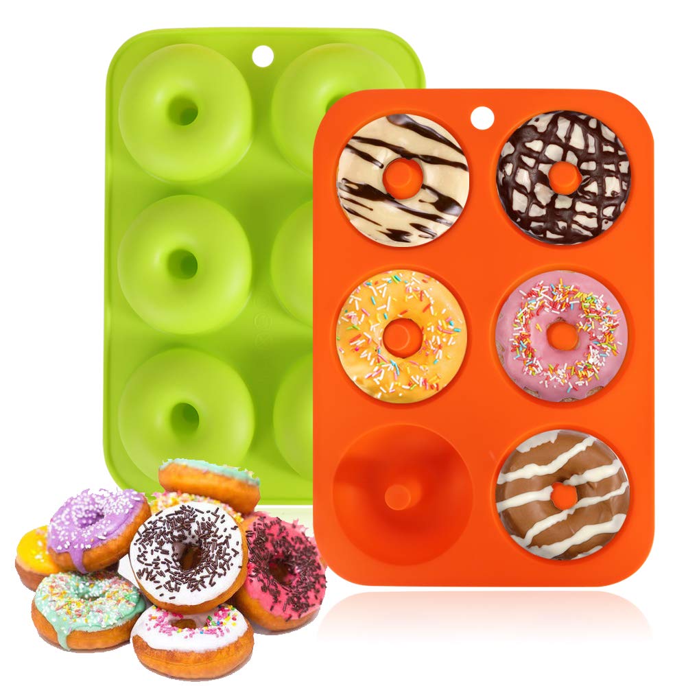 Silicone Donut Molds, 2 Pack Food Grade Flexible Donut Baking Pans for Perfect Shaped Doughnuts-Cake Biscuit Bagels - Easy to Pop Out - BPA Free - Dishwasher, Oven