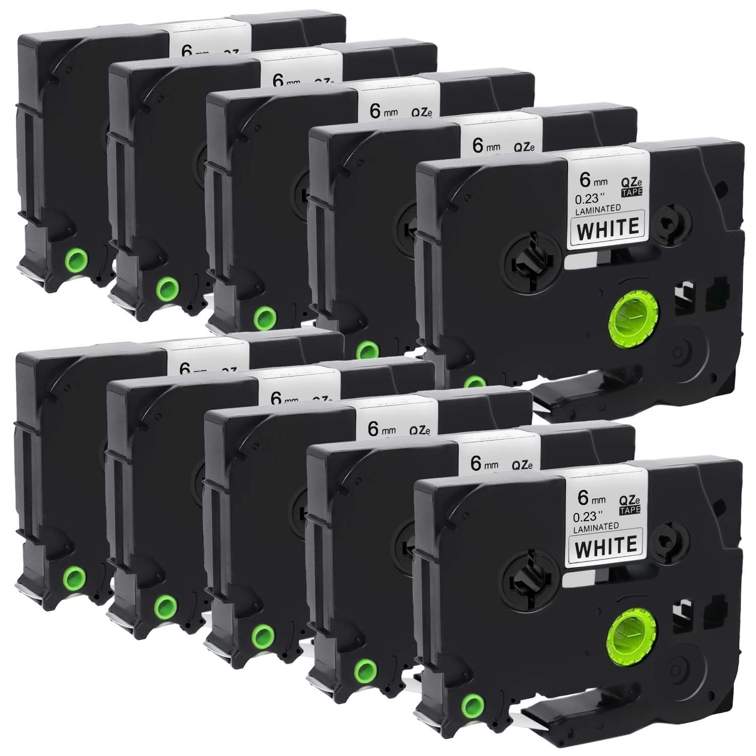 TZe-211 Pack of 10 Black on White 6mm x 8m Compatible with Brother Equipment Tape for Brother PT-H100LB, PT-H105, PT-H107B, PT-H110, PT-E110VP, PT-H200, PT-D210VP, PT-P300BT