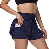 Blaosn Flowy Athletic Shorts for Women Gym Workout Running Short Pants High Waist Skort with Pocket Casual Summer Clothes