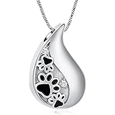 Yinplsmemory Pet Paw Print Teardrop Urn Necklace for Ashes for Dog/Cat Ashes Keepsake Memorial Pet Cremation Jewelry