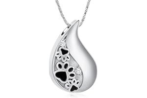 Yinplsmemory Pet Paw Print Teardrop Urn Necklace for Ashes for Dog/Cat Ashes Keepsake Memorial Pet Cremation Jewelry
