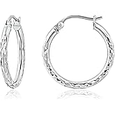 Sterling Silver 2mm Width Diamond-Cut Round Hoop Earrings, 15mm-60mm