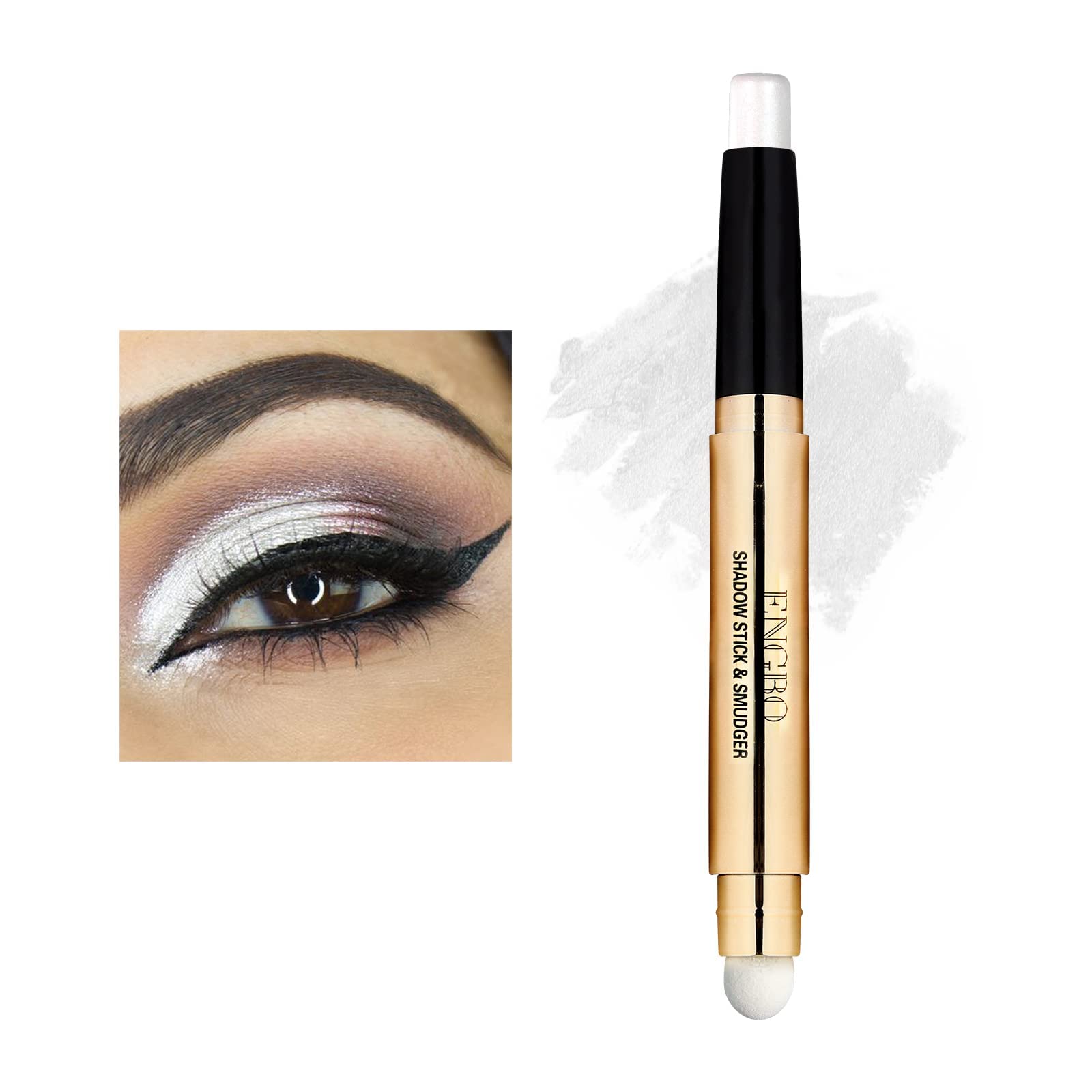 Prreal Eyeshadow Stick,Dual End Shimmer Eyeshadow,Pearl Eyeshadow Pencil,Waterproof Long-lasting Glitter Eye Shadow Cream Stick with Soft Brush for Eye Makeup (01# Pearl White Shimmer) — image 1
