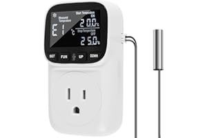 Digital Temperature Controller, Plug in Thermostat Outlet 15A/120V 1800W, LED Display Heating Cooling Mode Control Timer Sock