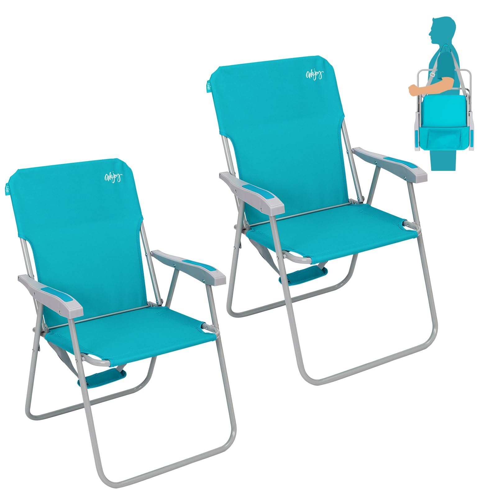 Photo 1 of #WEJOY Folding Beach Chair for Adults, Lightweight Beach Chair with Shoulder Straps, High Back Beach Chairs with Hard Armrest, Supports 300lbs for Beach Lawn Concert, Cyan (2Pack)