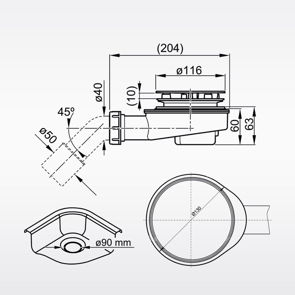 Shower Tray Waste Trap 90 mm Diameter Nordona® VersoFlat Fast Flow