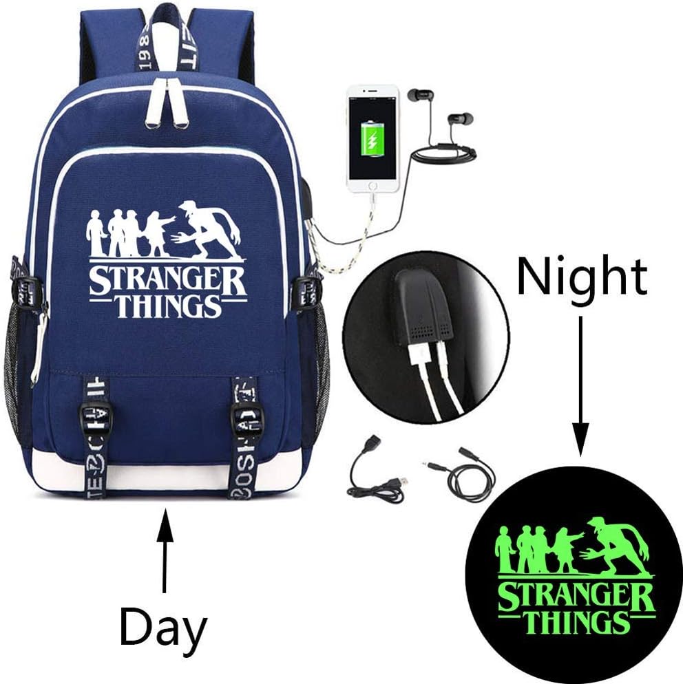 Stranger Things Luminous Backpack Unisex Glowing Bag Laptop Backpack with USB Charging Port