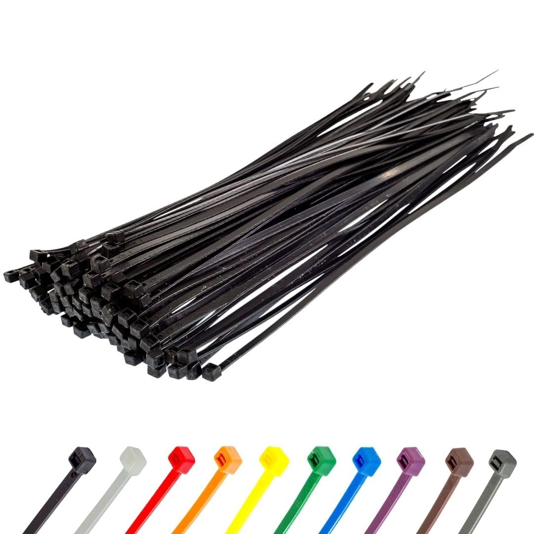Gocableties Black Cable Ties, 300mm x 3.6mm, Pack of 100, 12" Premium Nylon Zip Ties, Multi-Purpose Plastic Tie Wraps, Secure Self-Locking Mechanism, for Home, Garden, Office and DIY
