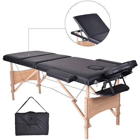HB Club Deluxe 3 Zonen Holz Massagetisch Massageliege Massagebank Tragbar Klappbar Leicht Professionell Massage Bett Höhenver