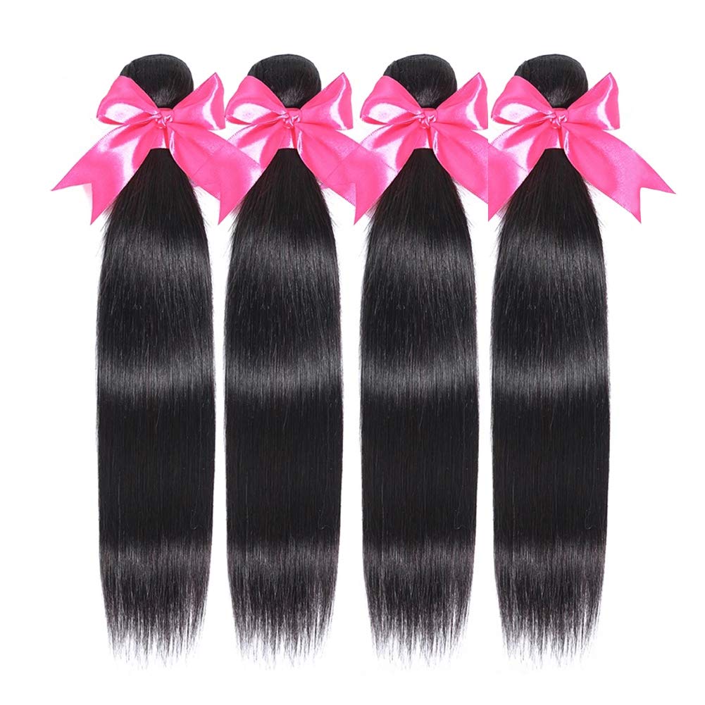 300G Straight Human Hair Bundles 12A Brazilian Virgin Hair Extensions 100% Human Hair Weave Bundles (10 12 14) inch Double Weft Natural Black Can be Dyed Romface โ image 1