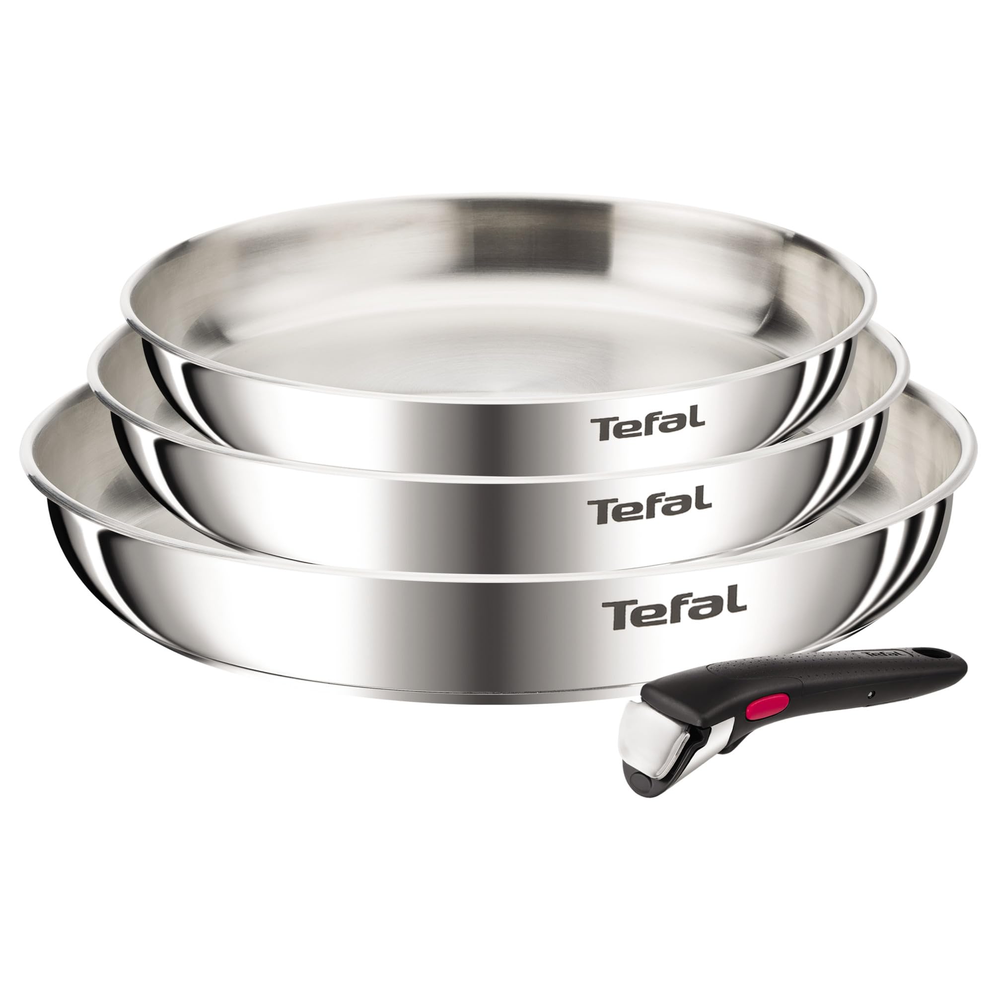 Tefal Ingenio Emotion, Batterie de cuisine, Acier inoxydable, Poêles 22/24/28cm, Poignée amovible, Design empilable, Induction, L8968445