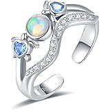 EJALEN 925-Sterling-Silver Opal Turtle Wave Ring - Adjustable Open Heart CZ Ring Summer Beach Jewelry Gifts for Women Girls