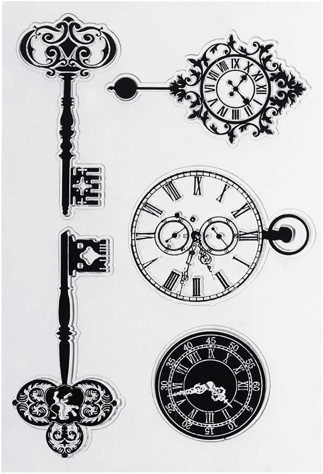 Hothap Creative Transparent PVC Stamps Seal Vintage Key Watch DIY Scrapbooking Photo Album Decor