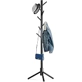 Hupmad Wooden Tree Coat Rack Stand,Sturdy Freestanding Coat Rack with 8 Hooks,3 Adjustable Height for Child Adult,Wood Coat Stand Tree Fits Entryway Bedroom Office for Bags,Hats