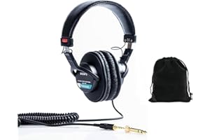 Sony Headphones MDR7506 Professional Large Diaphragm Headphone, Includes Storage Pouch, Black, MDR7506-Pouch
