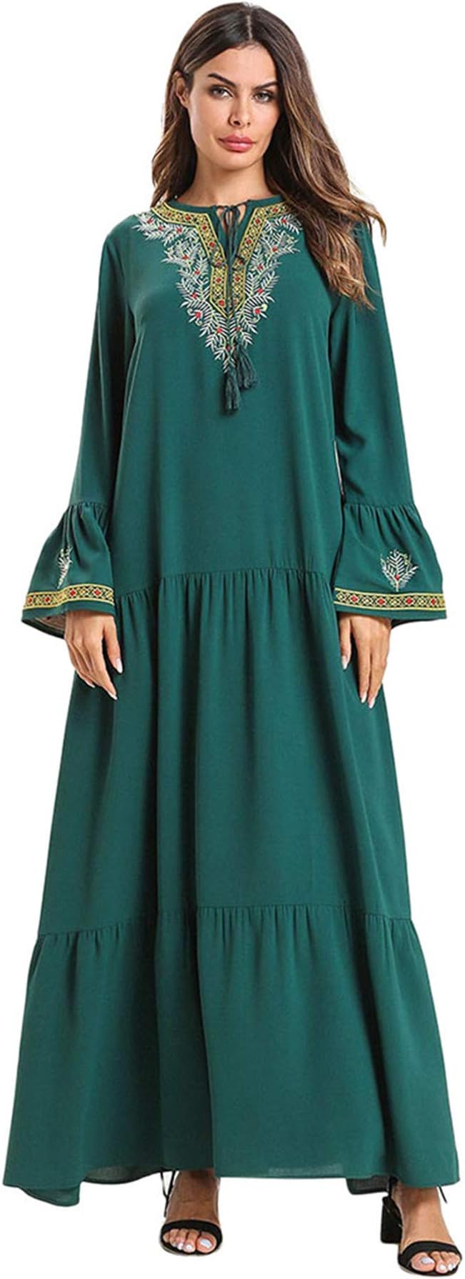 Muslim Women Long Maxi Dress Robe Embroidery Abaya Islamic Dubai Kaftan Ramadan