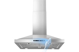 Zomagas 24 Inch Range Hood, Ducted/Ductless Range Hood 450CFM, Wall Mount Kitchen Hood in Stainless Steel, Gesture Sensing & Touch Control, 3 Speed Fan, 2 Pcs Baffle Filters