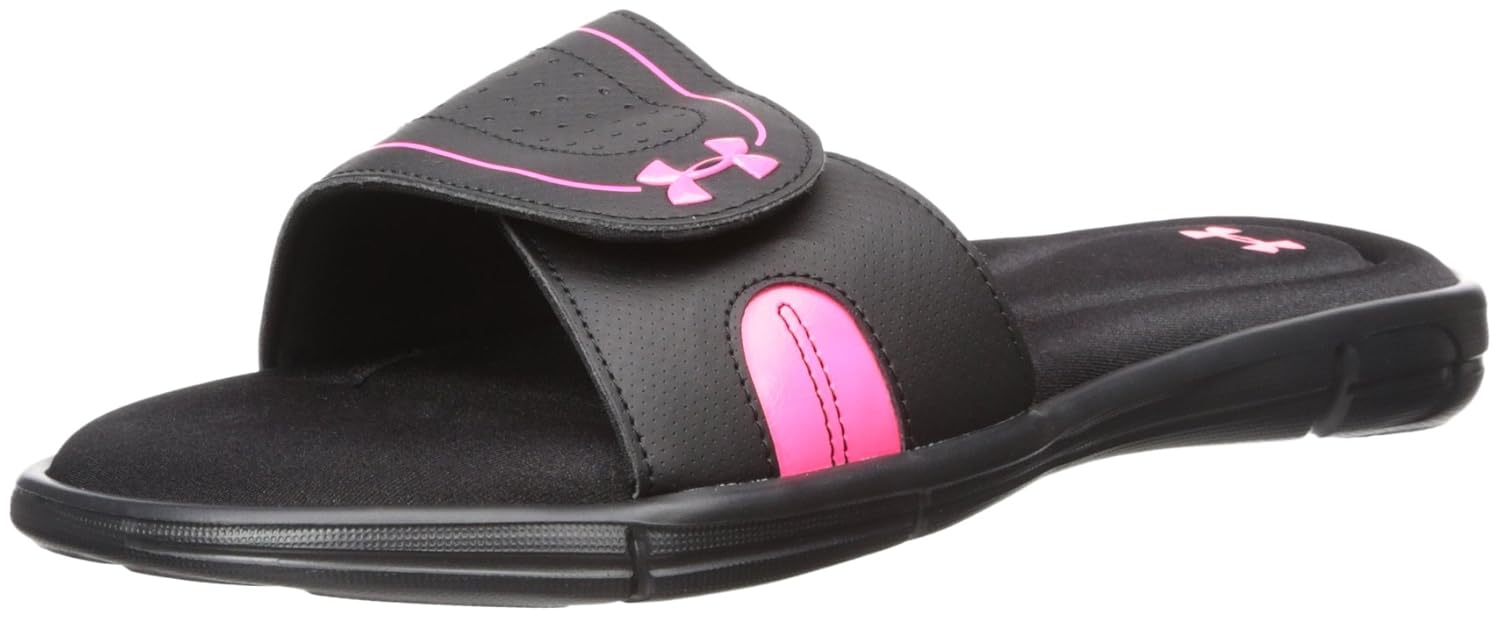 under armour women's ignite viii slide sandal black (001)/white 6 b(m) us