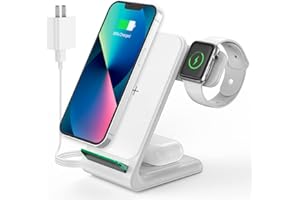 MGG Wireless Charging Station for Apple: 3 in 1 Wireless Charger Stand for iPhone 15/14/13/12/11/X/8/SE Series, Apple Watch 9/Ultra/8/7/6/SE/5/4/3/2, AirPods 3/2/Pro/Pro 2
