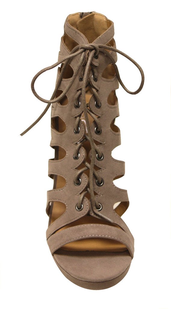 Forever Galerie-17 Women's Platform Gladiator high Heel Lace up Zip clsoure Suede Sandals Taupe 7 - Image 4