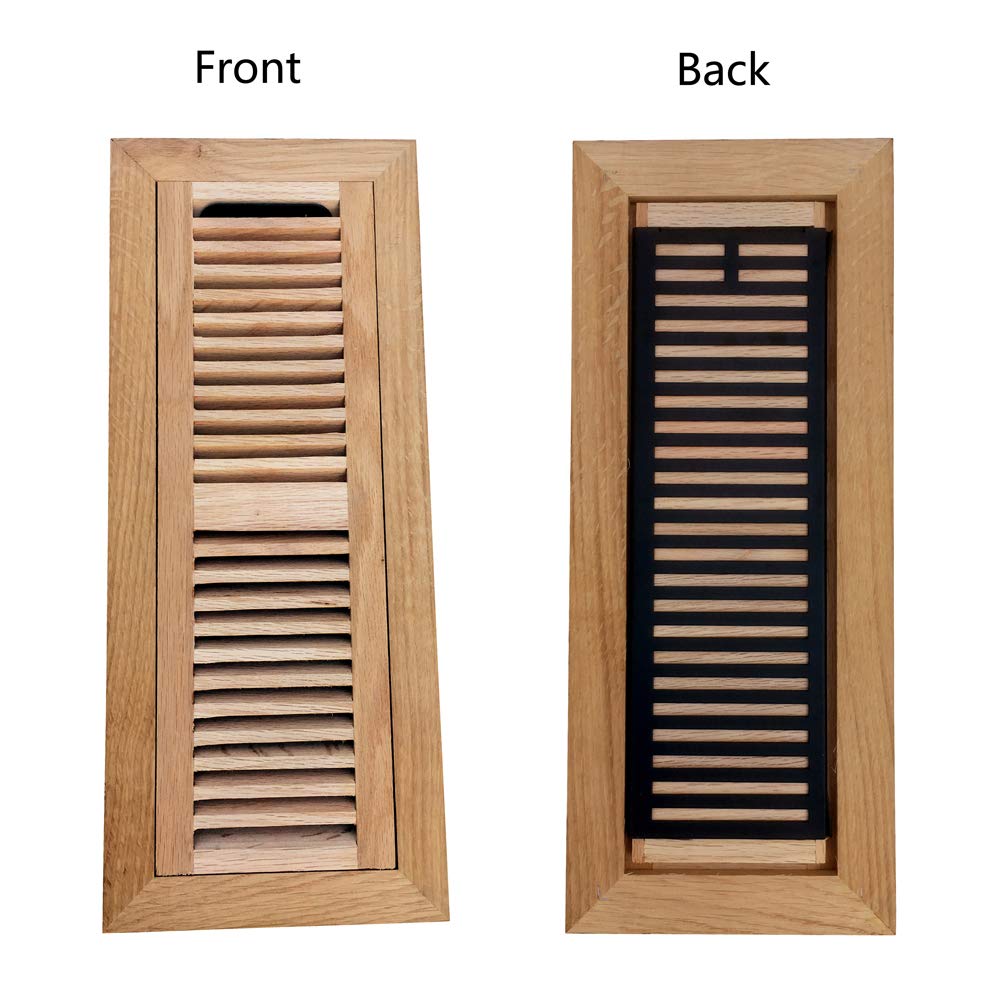 Homewell Red Oak Wood Floor Register Unfinished 4X14 Inch Flush Mount Vent with Damper HVAC