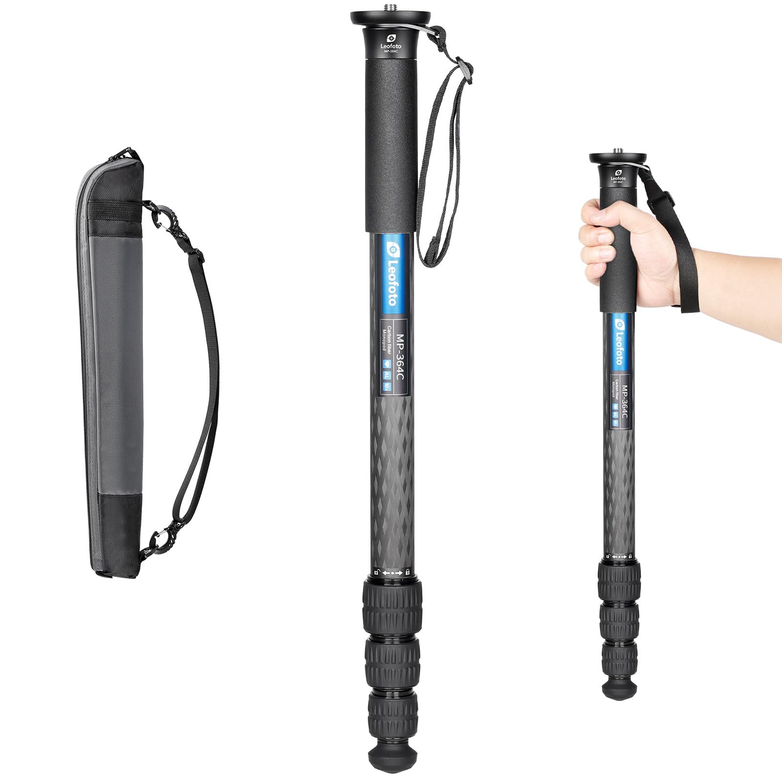 Leofoto - Carbon Monopod - Heavy Work - Weight Capacity: 20 kg - Max. Height: 170 cm (without Ball Head) - Four Extend Sections - MP-364C